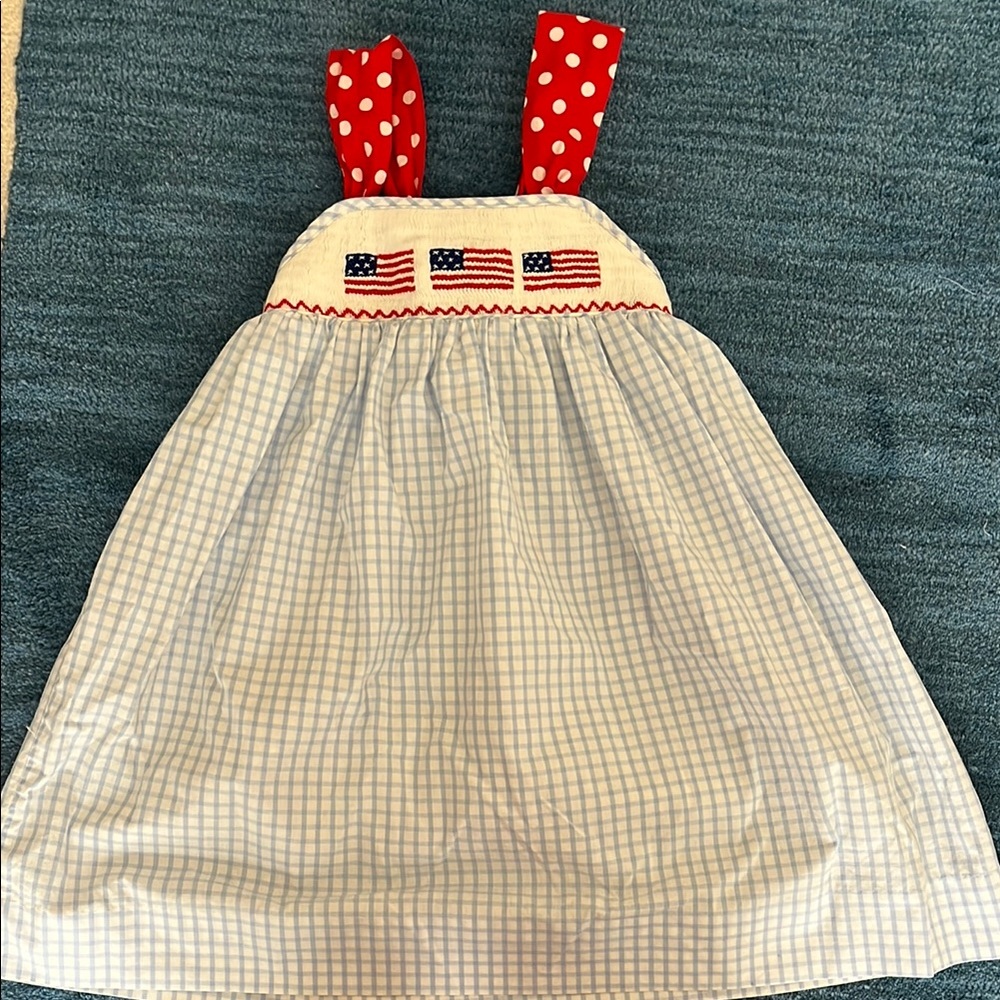 Smocked Flags baby blue and white Checkered Dress